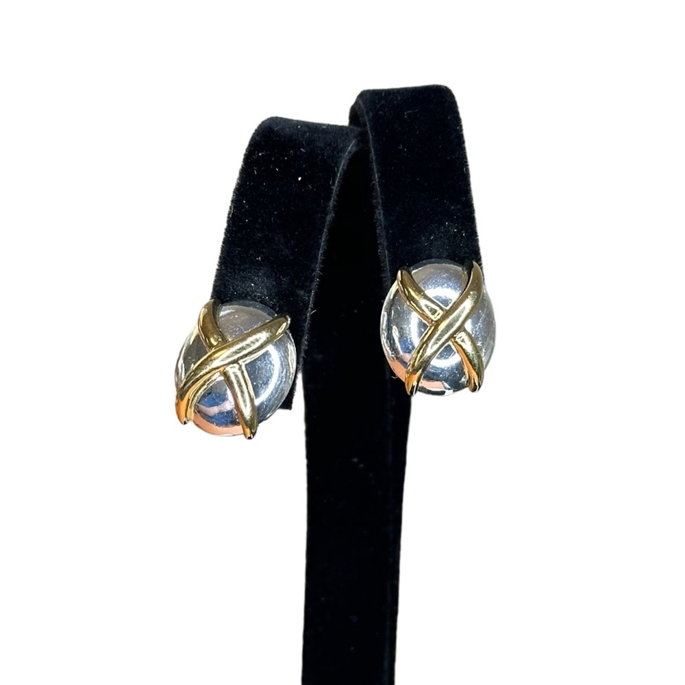 Napier Signed Vintage Two Tone X Design Dome Screw Back Earrings